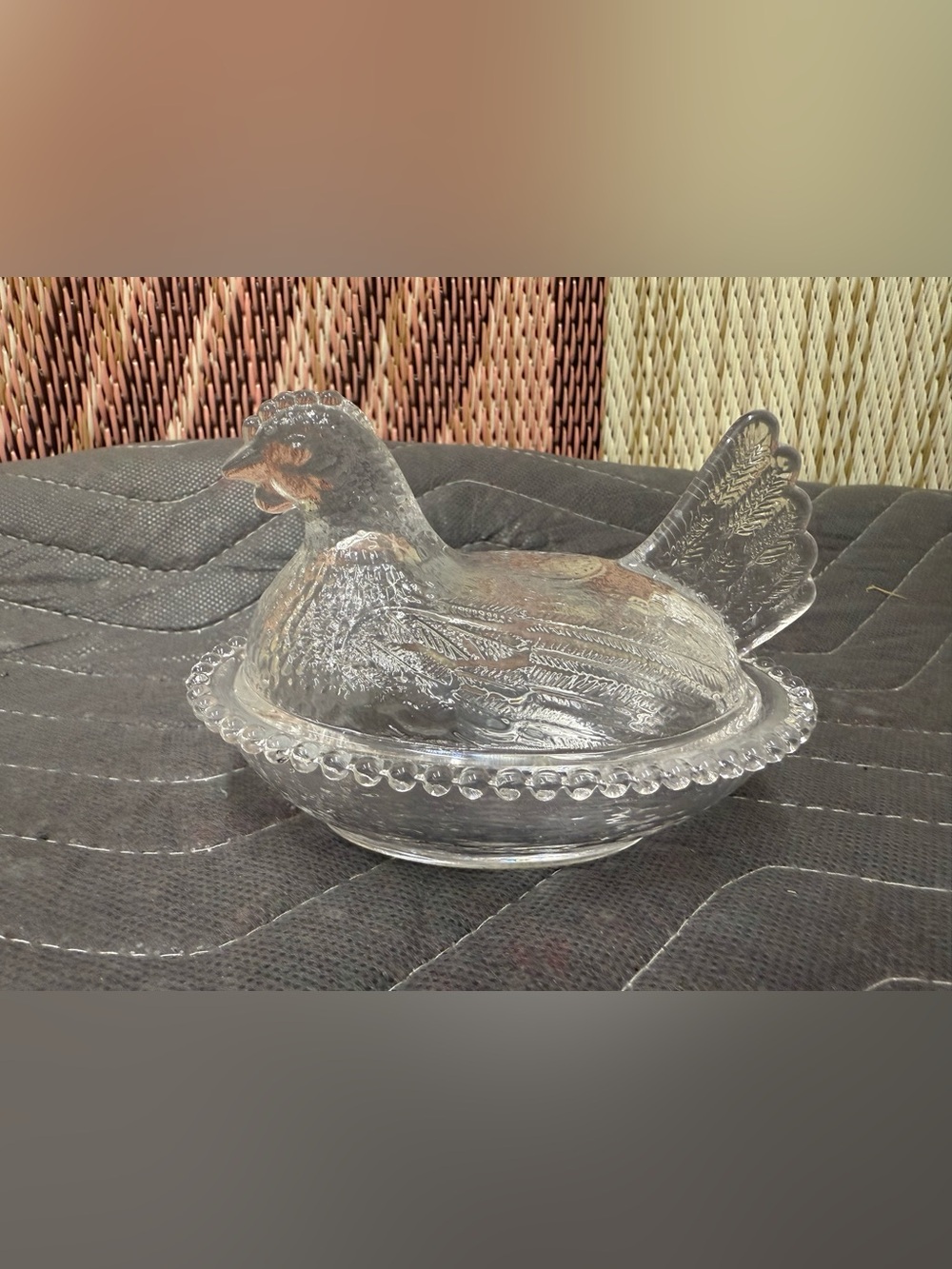 Clear Hen on nest 4.5 inch Covered Glass Dish - Decorative Candy or Trinket Bowl
